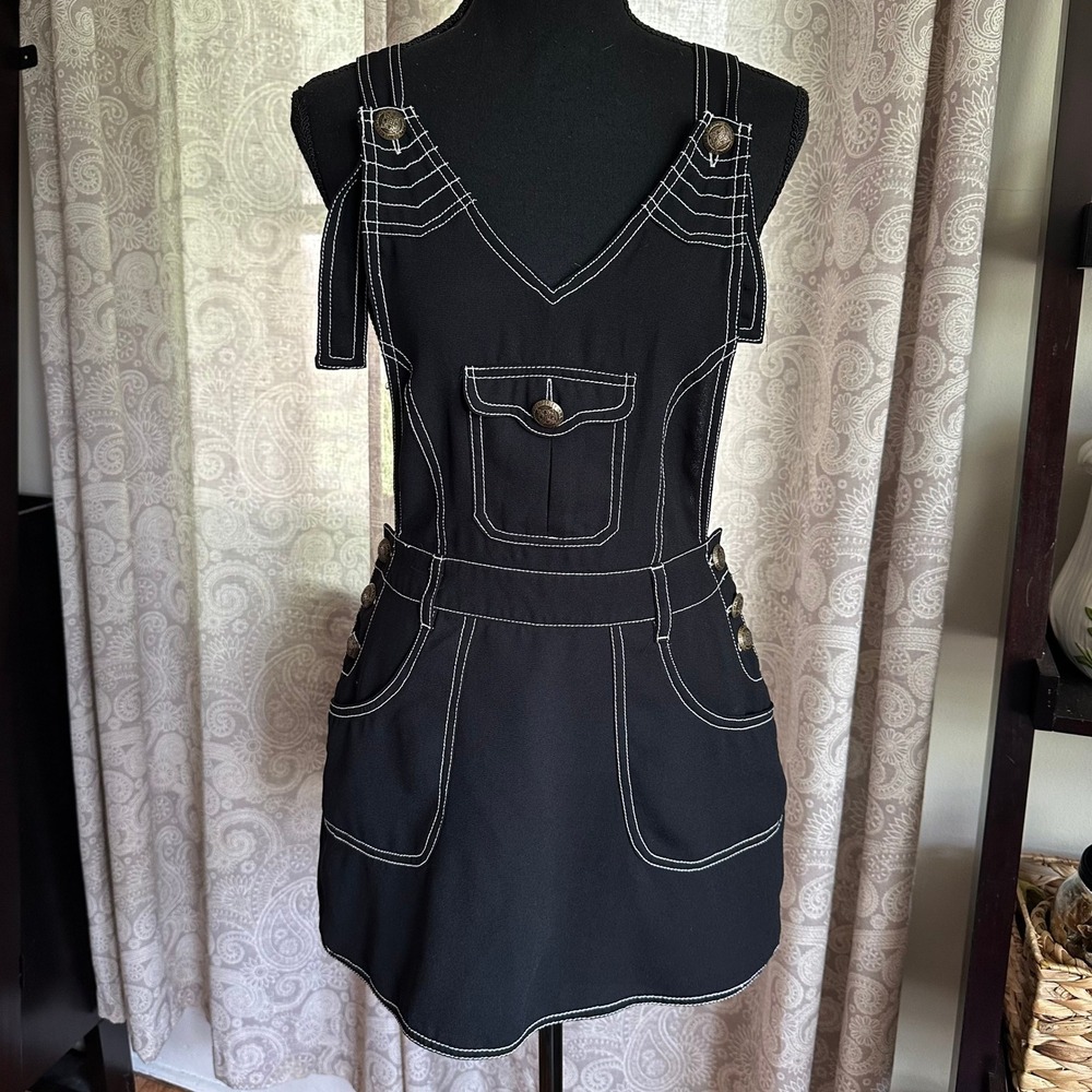 Alice Temperley for Target Black Contrast Stitch Overall Pinafore Mini Dress XS